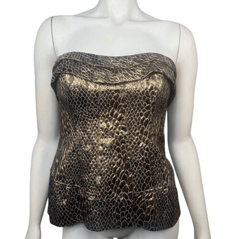 Metallic Snakeskin Strapless Corset Top Brown Gold Y2K Clubwear Sexy Size 4